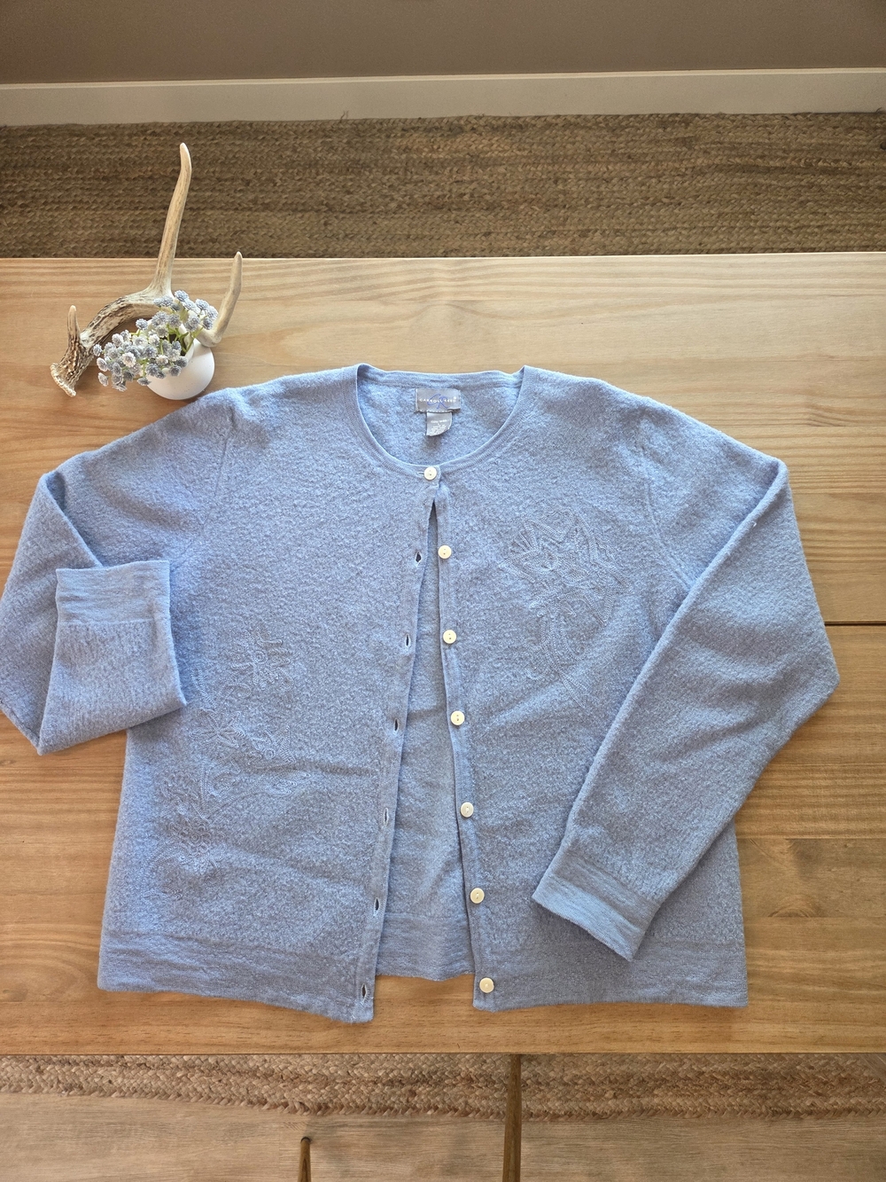 Vintage Carroll Reed Light Blue Women's Button-Front Sweater Cardigan